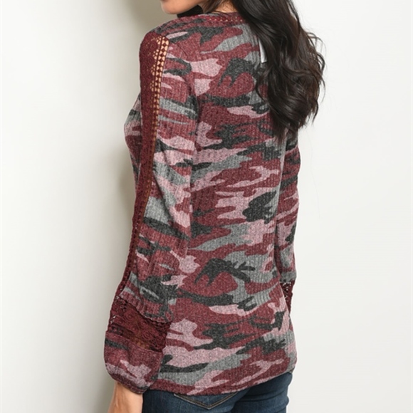 BURGUNDY GRAY CAMOUFLAGE TOP - Picture 3 of 4